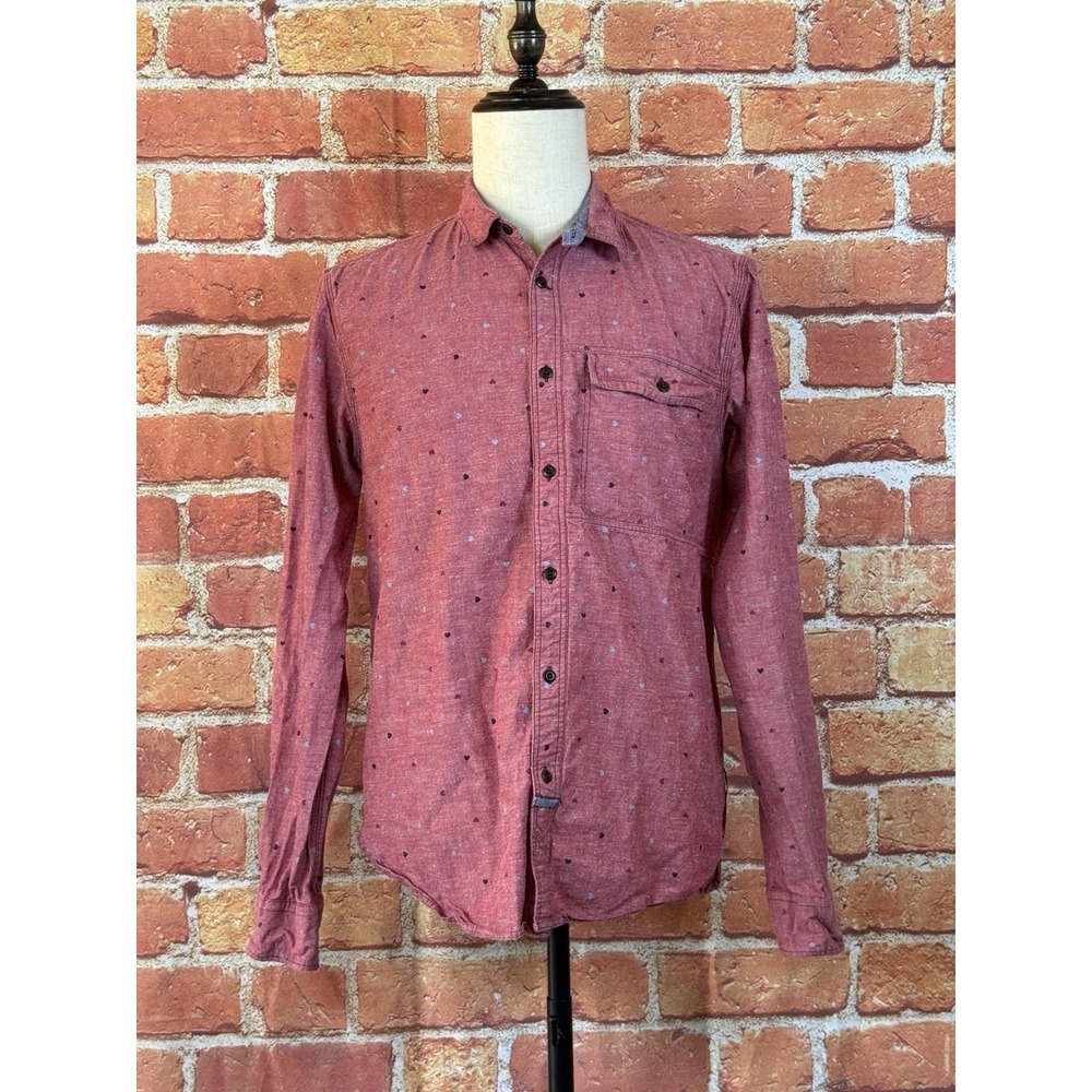 Scotch & Soda Amsterdam Men's Long Sleeve Button Up Heart Pattern Shirt Sz Large